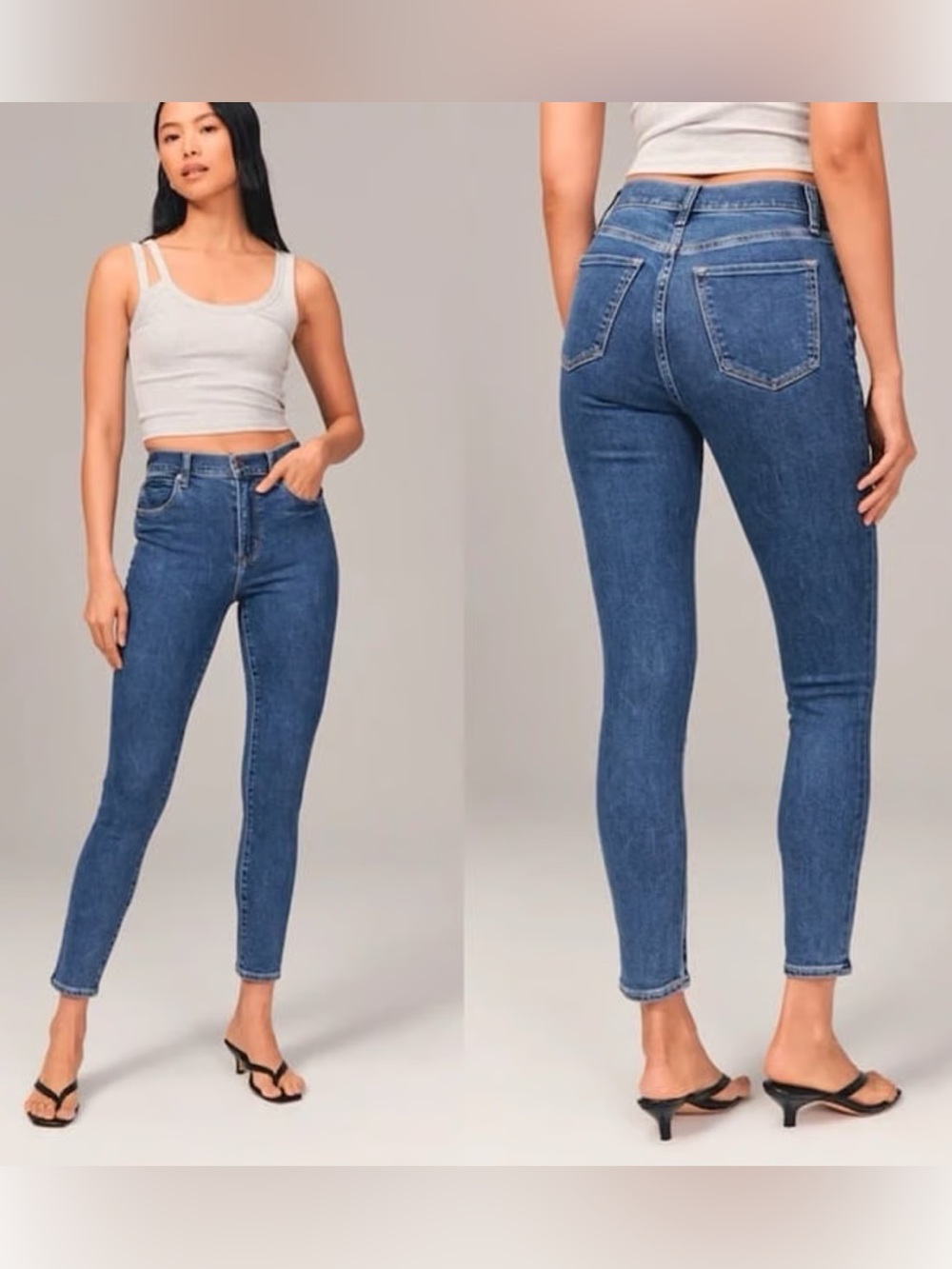 Abercrombie & Fitch Women's Dark Blue Cropped Jeans